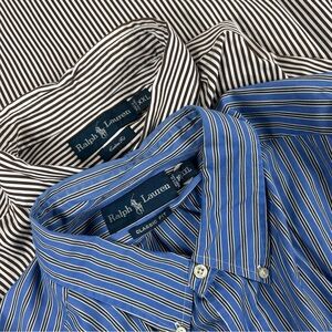 Ralph Lauren Mens SZ XXL Lot Of 2 Striped Button Downs Custom Classic Blue Brown
